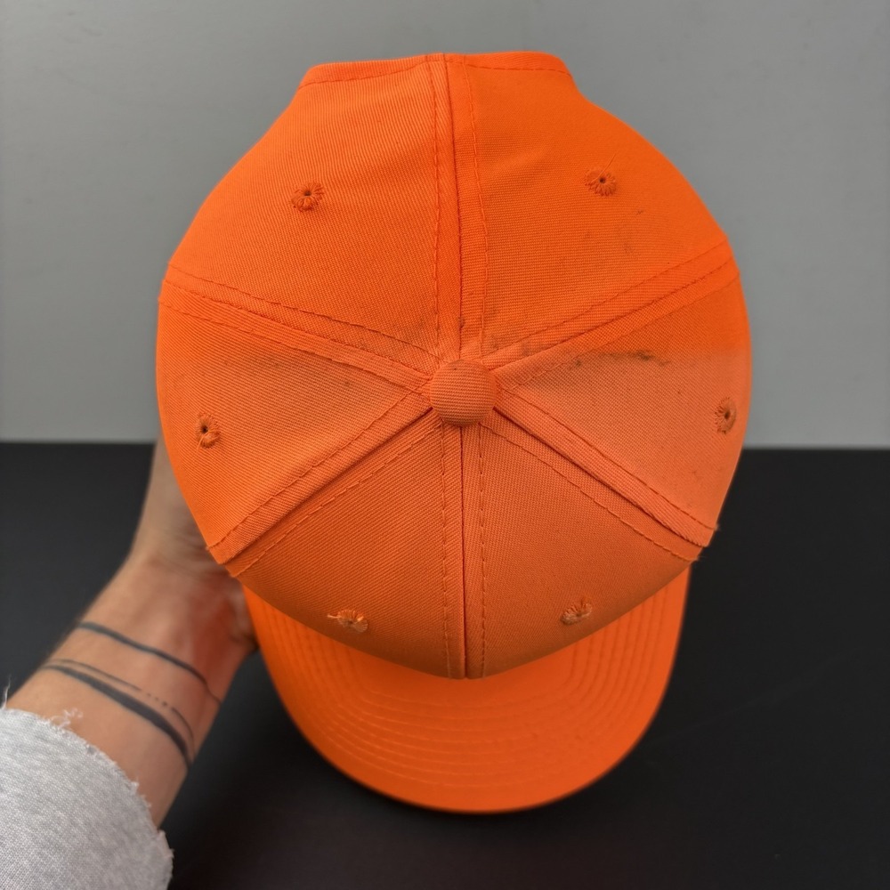 Vintage Safety Blaze Orange Snapback Hat Plain Hunting High Vis Worker Cap OSFM - Picture 5 of 7